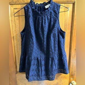 Loft women’s navy blue eyelet sleeveless blouse
